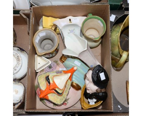 Wall pockets, Radford, Royal Winton and a Lady 'Plaque', Art Deco and Art Deco style, a Crown Ducal teapot and milk jug (Lawl