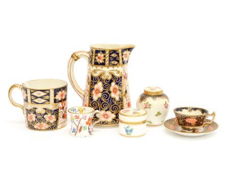 Royal Crown Derby Imari jug, coffee can miniature cup and saucer, Spode miniature mug, Minton box etc