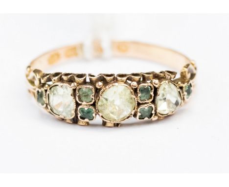 A Victorian green stone and 15ct gold ring, size Q with a total gross weight 2 gms (AF)some detail missing on one side. 