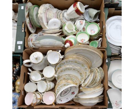 Two boxes of assorted tea wares, including Spode, Royal Albert, Staffordshire, Duchess, etc 