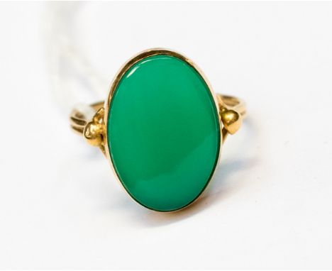 A gold and polished jade ring, size N, no gold markings 