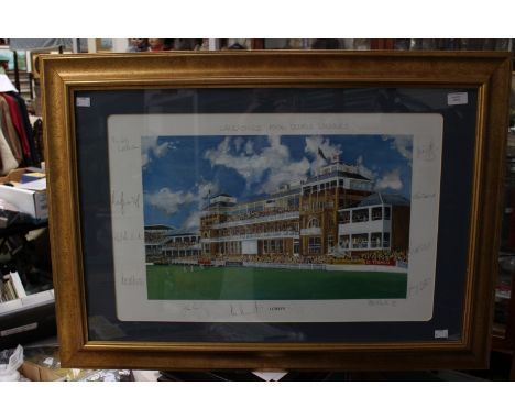 A framed and glazed Lancashire County Cricket Club signed Limited Edition print, 320/850 signed by the whole team.