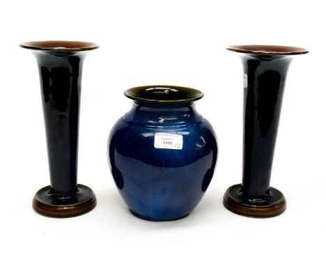 A Denby Bourne pair of sweet pea vases; together with a Denby Bourne Bakewell vase (3) 