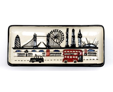 A Moorcroft rectangular trinket tray in the Londinium pattern, designed by Nicola Slaney, dated 2014 