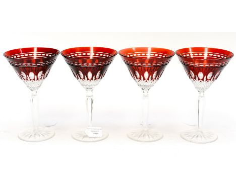 A set of four Waterford Clarendon ruby Martini glasses, faceted stems, star cut bases, complete with boxes (4) 