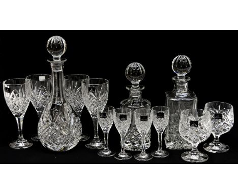 A Royal Doulton collection of glassware, comprising liqueur decanter set, a brandy decanter set and a wine decanter set, comp