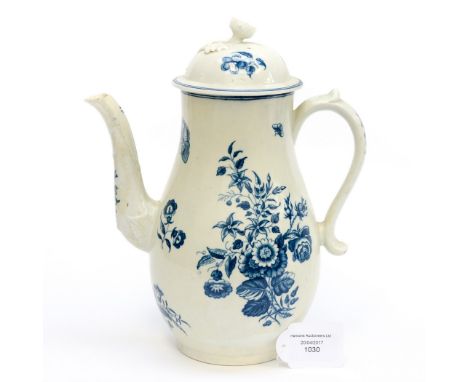 A Worcester porcelain coffee pot and cover, first period blue and white