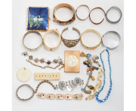 Vintage bangles and bracelets and two compacts etc  