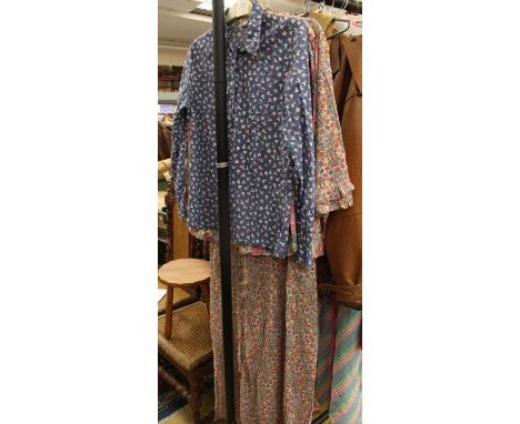 A Liberty of London 1970s blouse, size 12 - screen print design on blue ground; together with a 1960s Louis Feraud blouse, fl