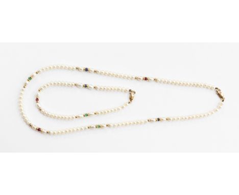 A pearl and 9ct gold necklace and bracelet 