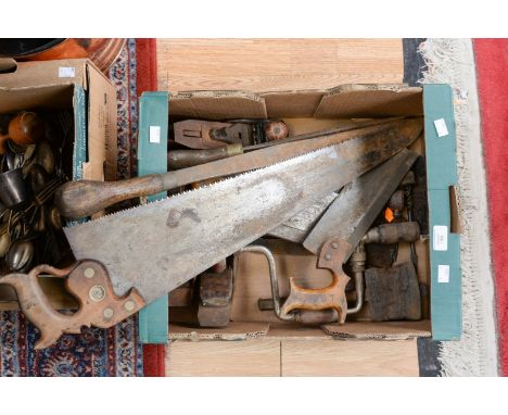A quantity of woodworking tools, including saws, mallet, planes, etc (Groves and Atkins) 