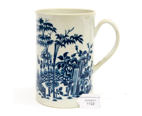 A Worcester blue and white tankard or large mug, circa 1760, blue and white