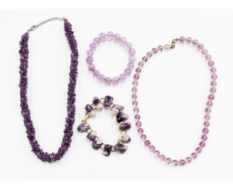 Two amethyst necklaces and a bangle and bracelet (4) 