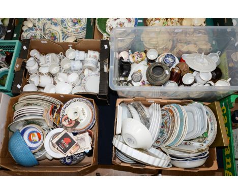 Four boxes of assorted ceramics including Royal Worcester 'Evesham', Royal Doulton Galaxy, Denby, Spode, cabinet and commemor