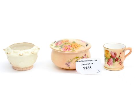 Three items of blush Royal Worcester 