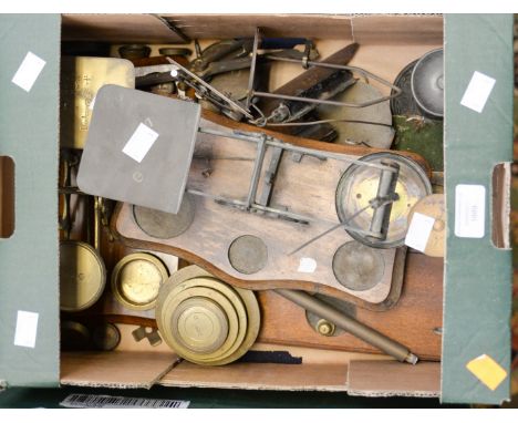 Brass 19th century and later, postal and scientific scales, some weights etc (1 box)