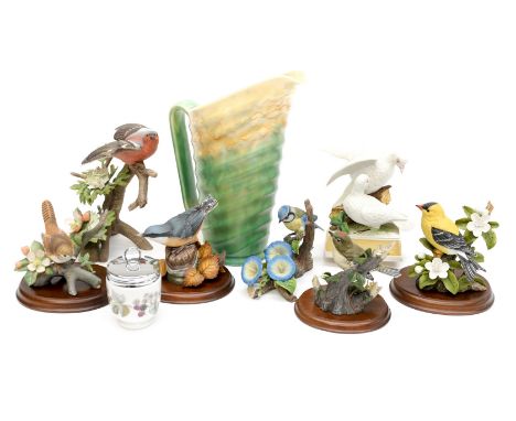  A Beswick jug 1940/50s no 162 seven various bird figures with stands, a Royal Worcester egg coddler 