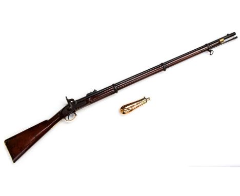 A .577” Model 1853 Enfield three band percussion rifle, the lockof which is marked Enfield 1858. It comes complete with its o