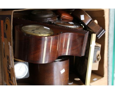 Two mantle clocks, an Edwardian mantle clock, wall clock and others etc (1 box)