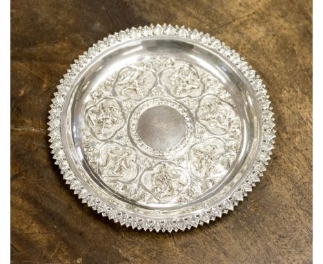 A Cantonese white metal embossed trinket tray, weighing approx 3.59 ozt 