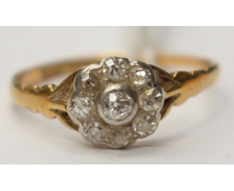 A diamond and 9ct gold vintage diamond chip ring flower style ring size M total gross weight approx 1.9 gms