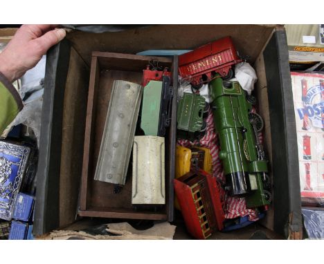 A tinplate train set, German, circa 1920s and Hornby engine rails, signed 