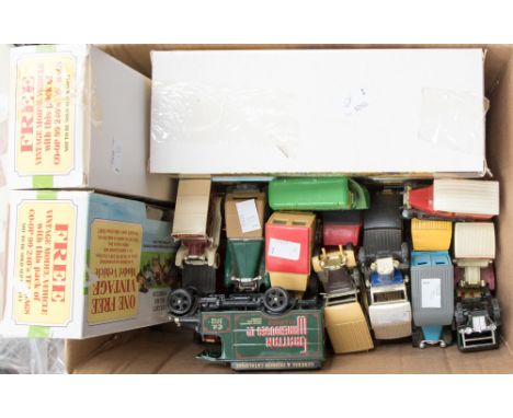 Six Lledo Cooperative Tea boxed vintage vehicles, thirteen Matchbox 'Models of Yesteryear', a Corgi van, three Lledo 'Promoti