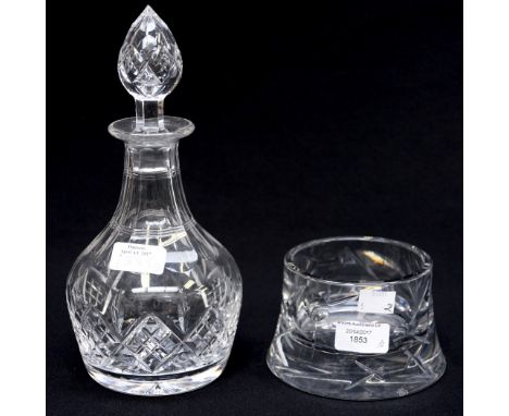 A cut glass decanter and a heavy wine bottle coaster- cut glass Webb Corbett/Doulton (2)