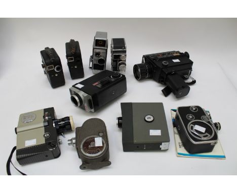 Ten various movie cameras including Pathescope, Kodak 