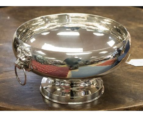 A large silver fruit bowl, Lion head base to ring handles, marks part rubbed, Birmingham 1960, 25.5 ozt approx 