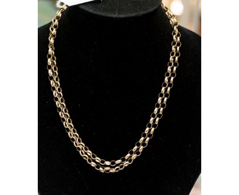 A 9ct gold belcher link long keep chain, with ring fastener, approx 16.7gms 