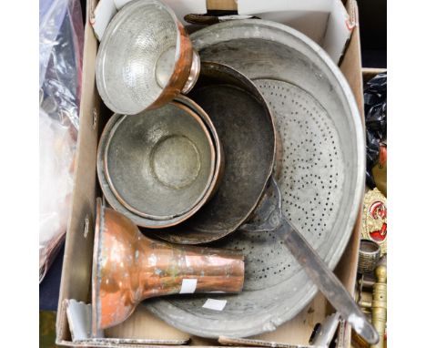 A collection of six items of vintage French copper kitchenalia from Dordogne area 