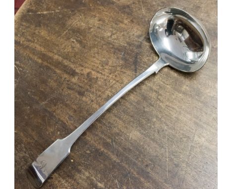 A Victorian Scottish silver soup ladle in a fiddle pattern, single engraved initial, maker probably Charles Robb, hallmark Ed