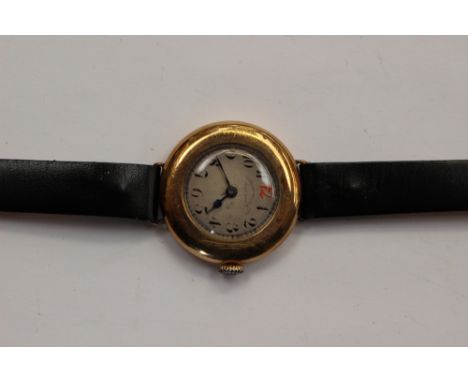 A Movado chronometer rose metal ladies wristwatch circa 1930s, champagne dial with black Arabic numerals and one Arabic numer