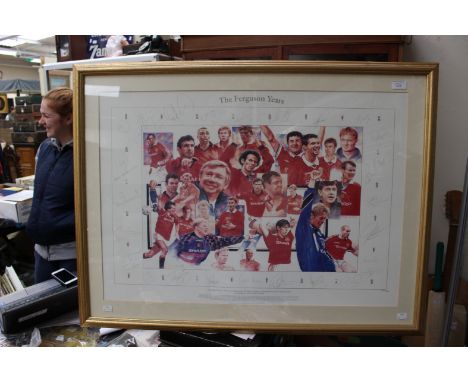 A framed set of Manchester United autographs signed limited edition print, "The Ferguson Years", 495/500