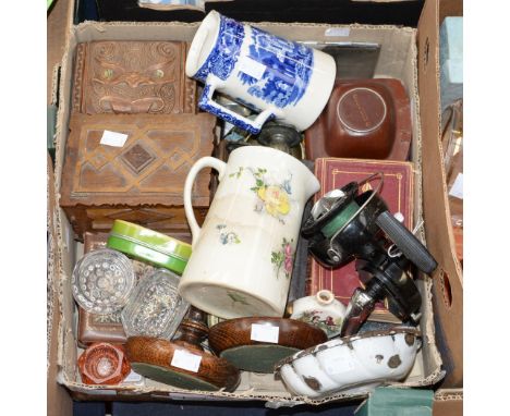 Wooden boxes, candlesticks, lighters, glass salts, an Iloca camera etc (1 box)