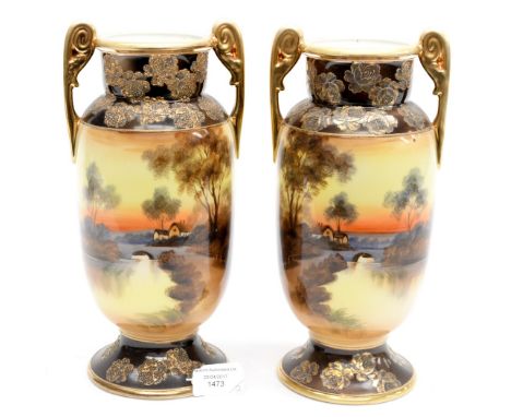 A pair of Noritake two handled pedestal vases (2) 