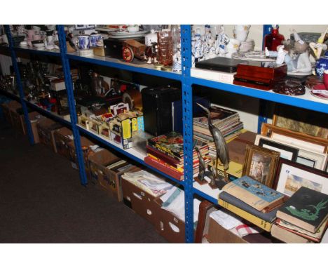 Large collection of metalware, model vehicles, carriage clock, table gramophone, pictures, annuals, etc.