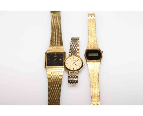 Three Rotary gold plated wristwatches, one digital.