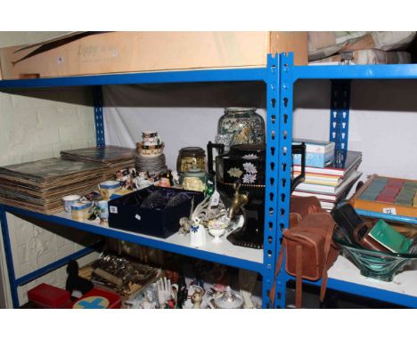 Collection of LP records, vintage child's trolley with blocks, cameras, collectors books, glass, china, etc.