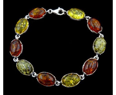 Silver tri-coloured oval amber link bracelet, stamped 925Condition Report:Length = 20cm, good condition