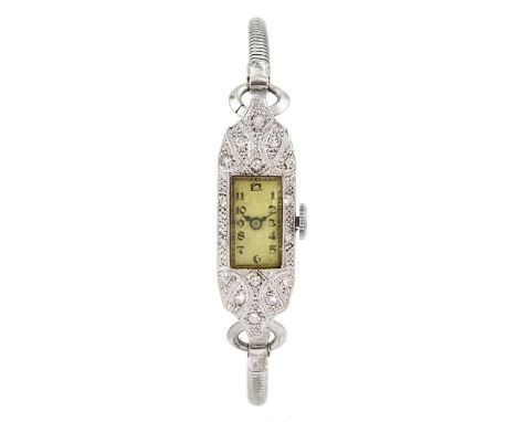 Art Deco 9ct gold ladies diamond set manual wind wristwatch, on stainless steel braceletCondition Report:Approx 10.45gm gross