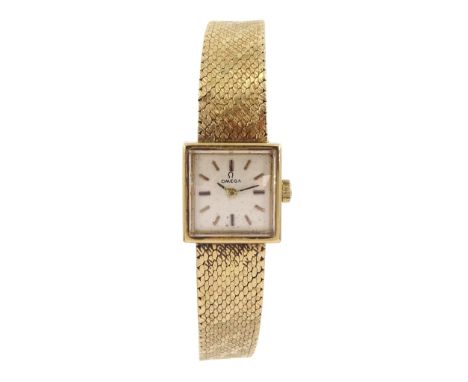 Omega ladies 9ct gold manual wind wristwatch, on integral 9ct gold bracelet, both hallmarked London 1964Condition Report:Appr