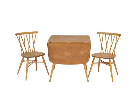 Ercol, set of four 'Candlestick' dining chairs and a drop-leaf table, width 137cm depth 75cm height 72cm; chairs width 42cm d