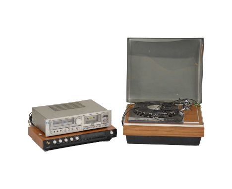 Garrard 401 turntable with SME 3009 model tonearm, 51cm wide, 45cm deep; together with an Armstrong tuner and JVC KD-A55 cass