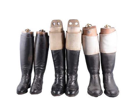 Three pairs of leather hunting/ rifding boots, with trees.Qty: 6Condition report:Sizes are not stated, on measuring them we w