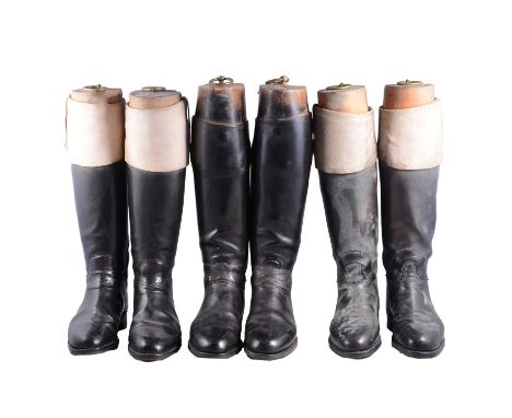 Three pairs of leather hunting/ rifding boots, with trees.Qty: 6Condition report:Sizes are not stated, on measuring them we w