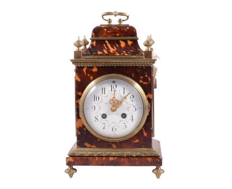French tortoiseshell and brass mantel clock, enamelled dial signed Curtis &amp; Horspool, Leicester, S Marti cylinder movemen
