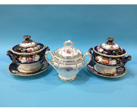 A pair of early 19th century sauce tureens and stands, and a Sucrier