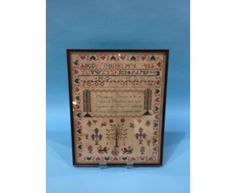 A sampler by Margaret Oliver aged 12, dated 1829, 40 x 31cm